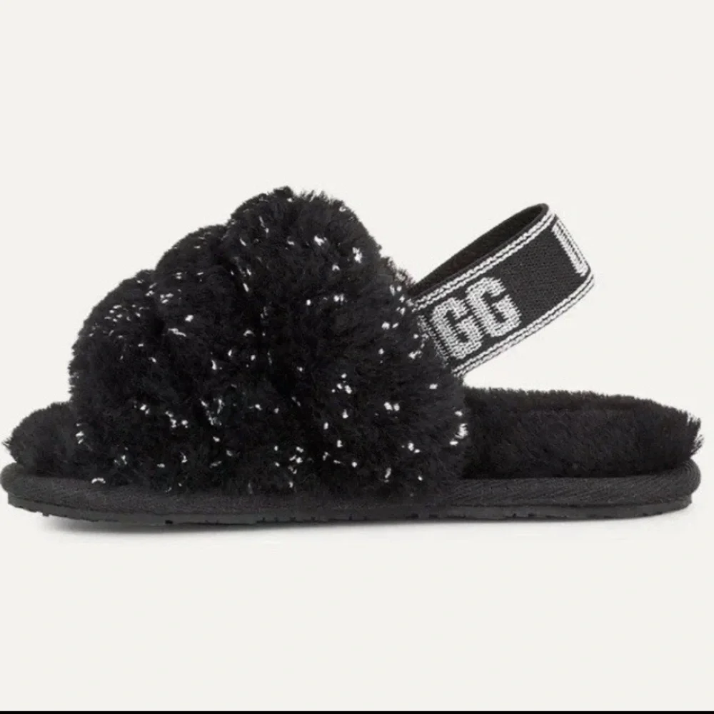 Ugg Girls Size 12 Toddler Black Fluff Yeah Metallic Sparkle Quilted Slippers NWT
